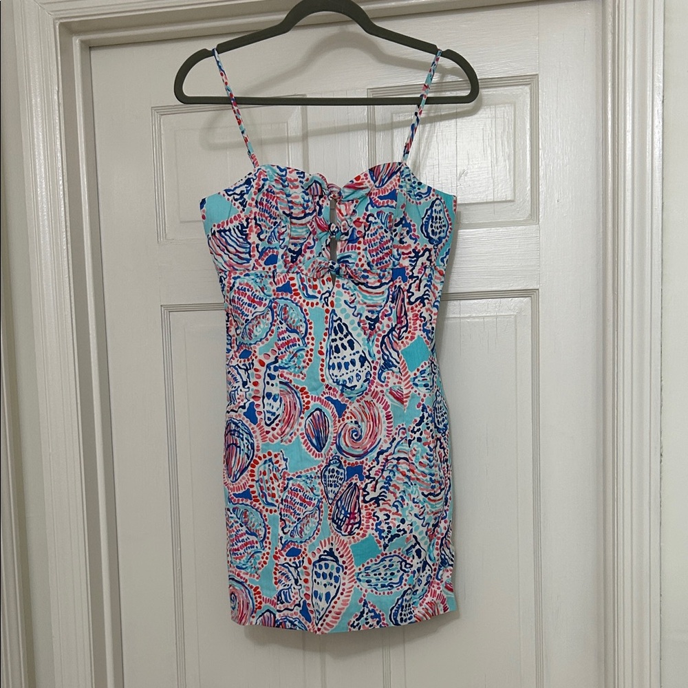 Lilly Pulitzer Sea Shell Print Spaghetti Strap Dress in Aqua, Pink & Blue